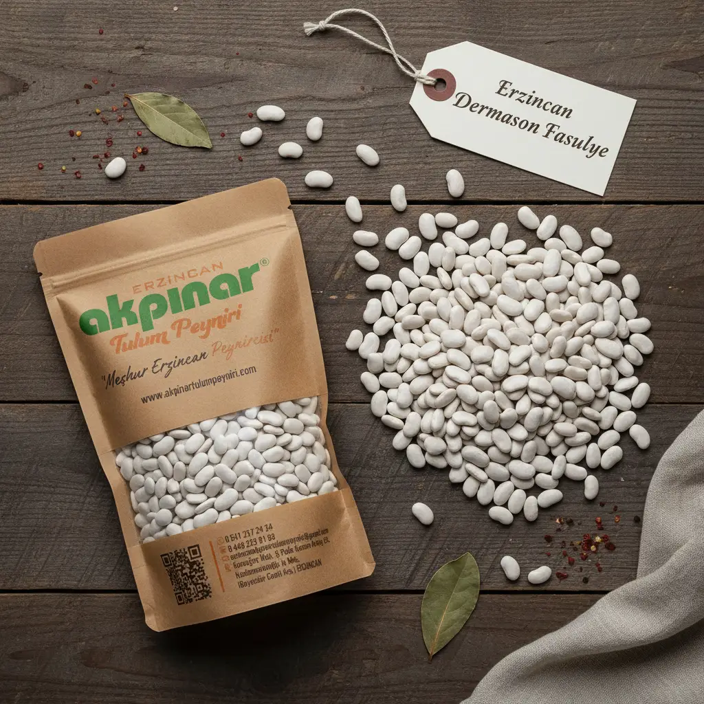 Erzincan Dermason Fasulye 1 Kg – Kraft Paket Akpınar marka Erzincan Dermason fasulye kraft paket ve dökülmüş fasulye